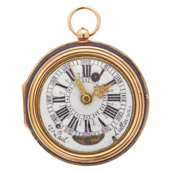 Very rare English gold verge in a glazed leather case Circa 1700 Very rare English gold verge in a glazed leather case Circa 1700
