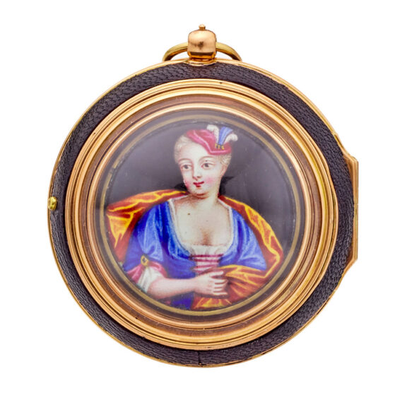 Very rare English gold verge in a glazed leather case Circa 1700 Very rare English gold verge in a glazed leather case Circa 1700