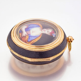 Very rare English gold verge in a glazed leather case Circa 1700
