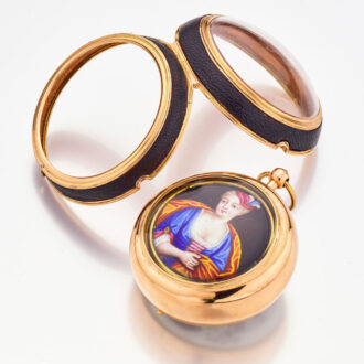 Very rare English gold verge in a glazed leather case Circa 1700