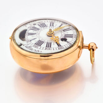 Very rare English gold verge in a glazed leather case Circa 1700
