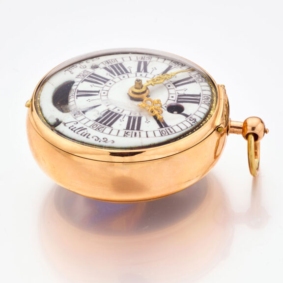 Very rare English gold verge in a glazed leather case Circa 1700 Very rare English gold verge in a glazed leather case Circa 1700