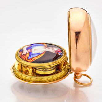 Very rare English gold verge in a glazed leather case Circa 1700