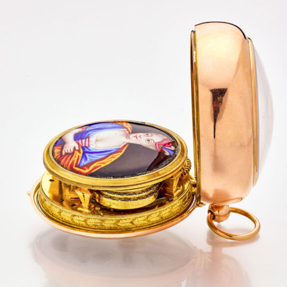 Very rare English gold verge in a glazed leather case Circa 1700 Very rare English gold verge in a glazed leather case Circa 1700
