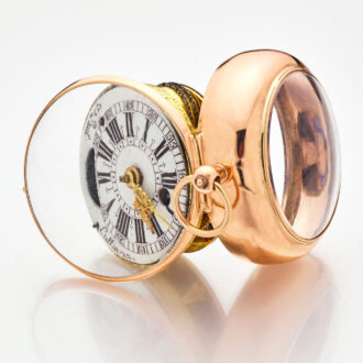 Very rare English gold verge in a glazed leather case Circa 1700