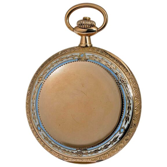 Swiss gold enamel pocket watch with a dog portrait Circa 1915 Swiss gold enamel pocket watch with a dog portrait Circa 1915