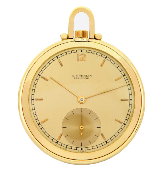Rare Swiss large yellow gold keyless pocket watch Circa 1950