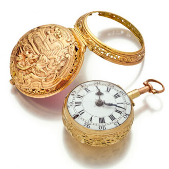 Fine English gold pair cased quarter repeating verge Circa 1750 Fine English gold pair cased quarter repeating verge Circa 1750