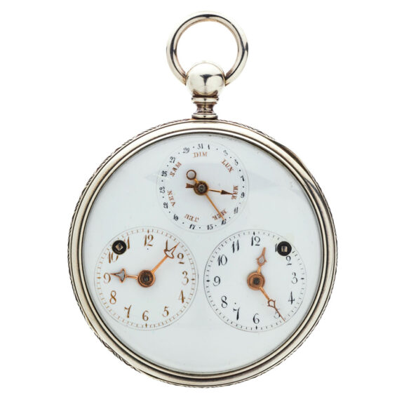 Rare French silver watch with dual time and calendar Circa 1810 Rare French silver watch with dual time and calendar Circa 1810