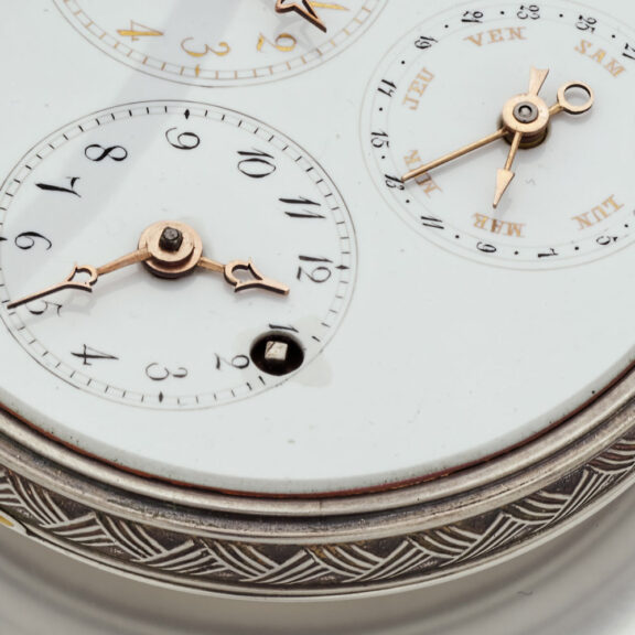Rare French silver watch with dual time and calendar Circa 1810 Rare French silver watch with dual time and calendar Circa 1810