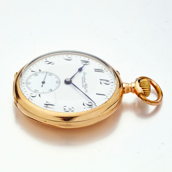 Swiss 14 carat gold IWC open faced pocket watch Circa 1905 Swiss 14 carat gold IWC open faced pocket watch Circa 1905