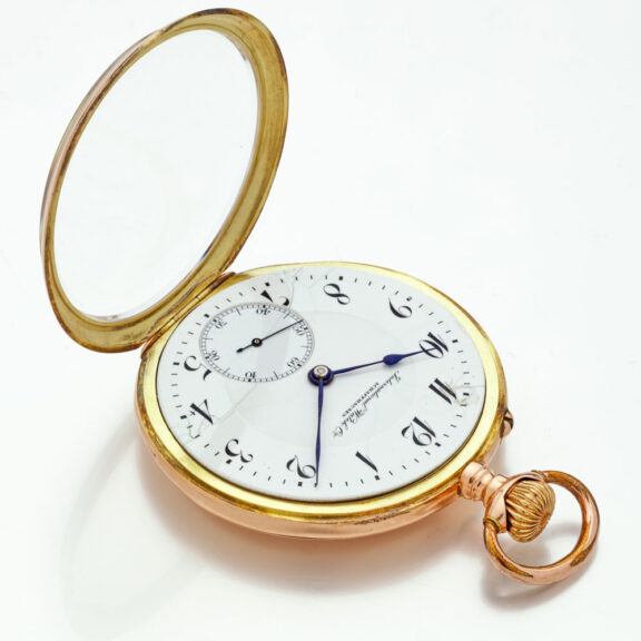 Swiss 14 carat gold IWC open faced pocket watch Circa 1905 Swiss 14 carat gold IWC open faced pocket watch Circa 1905