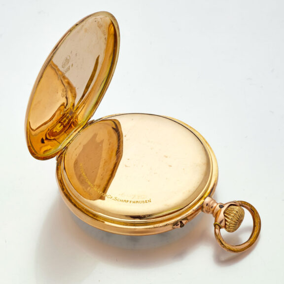Swiss 14 carat gold IWC open faced pocket watch Circa 1905 Swiss 14 carat gold IWC open faced pocket watch Circa 1905
