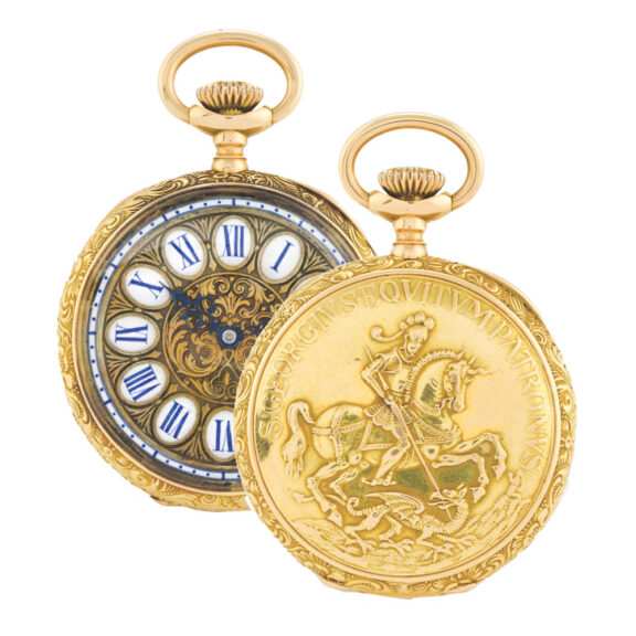 Swiss gold watch with St. George and the Dragon Circa 1885