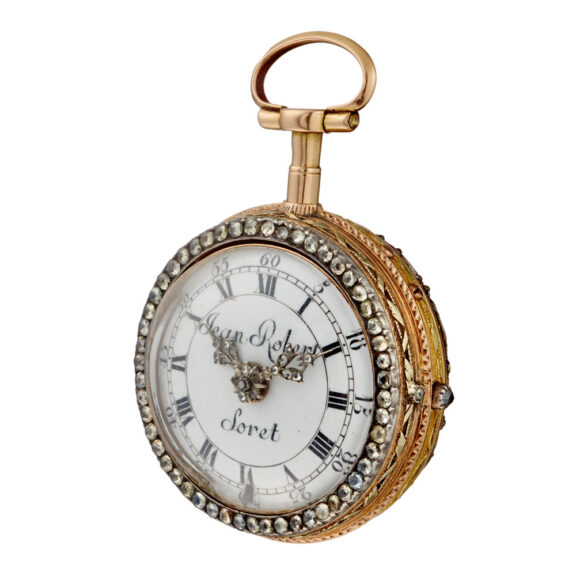 A Swiss verge watch in gold and enamel pair cases Circa 1760 A Swiss verge watch in gold and enamel pair cases Circa 1760