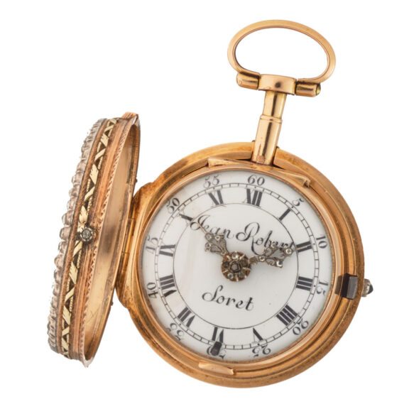 A Swiss verge watch in gold and enamel pair cases Circa 1760 A Swiss verge watch in gold and enamel pair cases Circa 1760