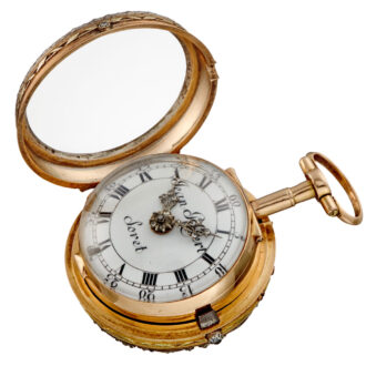 A Swiss verge watch in gold and enamel pair cases Circa 1760