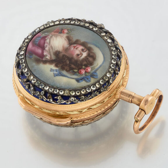 A Swiss verge watch in gold and enamel pair cases Circa 1760 A Swiss verge watch in gold and enamel pair cases Circa 1760