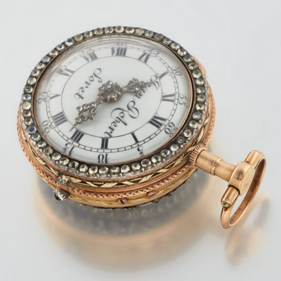 A Swiss verge watch in gold and enamel pair cases Circa 1760 A Swiss verge watch in gold and enamel pair cases Circa 1760
