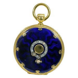 Swiss small diamond-set gold enamel pocket watch Circa 1860