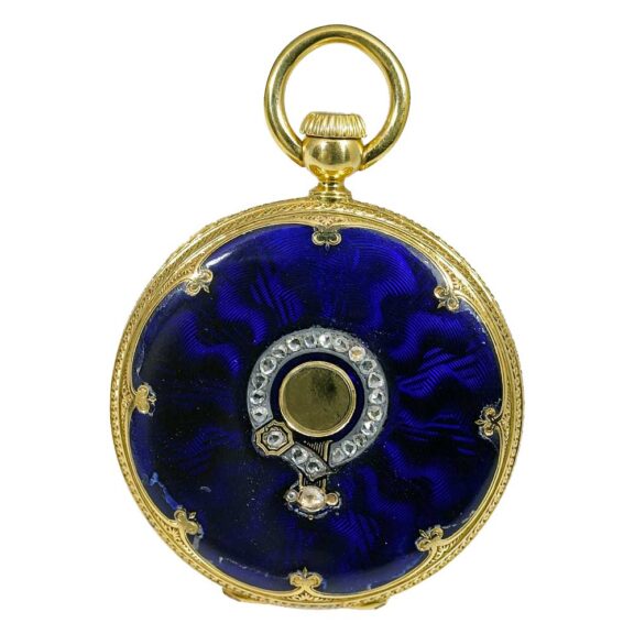 Swiss small diamond-set gold enamel pocket watch Circa 1860 Swiss small diamond-set gold enamel pocket watch Circa 1860