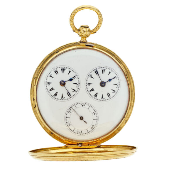 481-aSwiss 18 carat gold two time zones lever watch Circa 1840 Swiss 18 carat gold two time zones lever watch Circa 1840