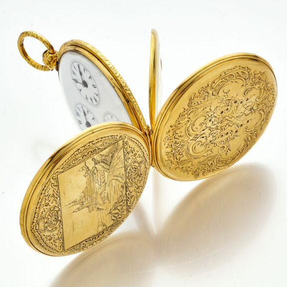 Swiss 18 carat gold two time zones lever watch Circa 1840 Swiss 18 carat gold two time zones lever watch Circa 1840