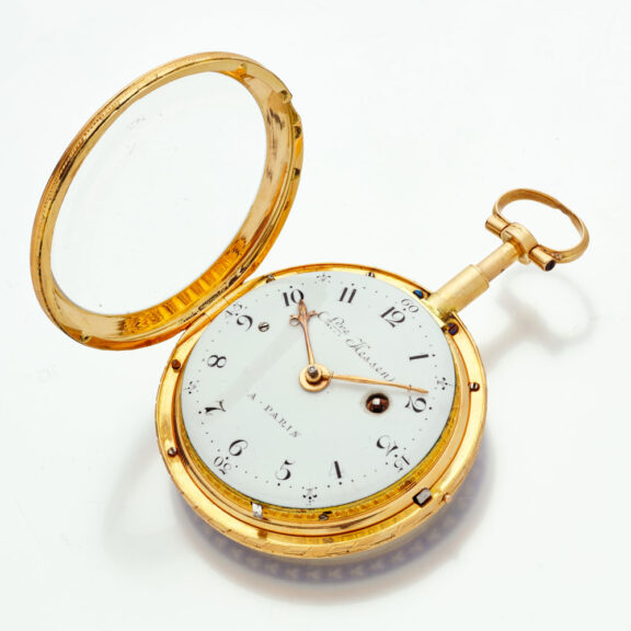 French gold quarter repeater with classical scene Circa 1785 French gold quarter repeater with classical scene Circa 1785