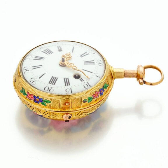 Fine French gold and enamel quarter repeating watch Circa 1740 Fine French gold and enamel quarter repeating watch Circa 1740