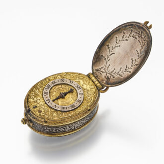 Early English gilt-metal and silver oval watch case Circa 1625