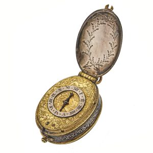 Early English gilt-metal and silver oval watch case Circa 1625