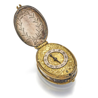 Early English gilt-metal and silver oval watch case Circa 1625