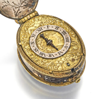 Early English gilt-metal and silver oval watch case Circa 1625