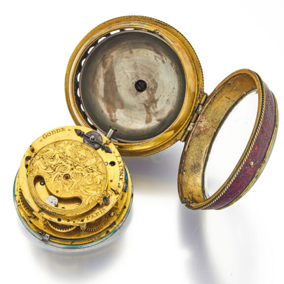 Rare French quarter repeater with leather outer case Circa 1700 Rare French quarter repeater with leather outer case Circa 1700