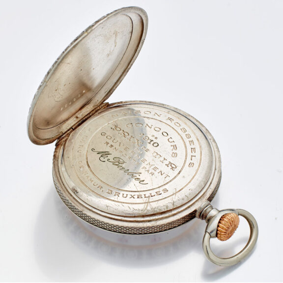Swiss nickel open faced shooting award lever watch Circa 1910 Swiss nickel open faced shooting award lever watch Circa 1910