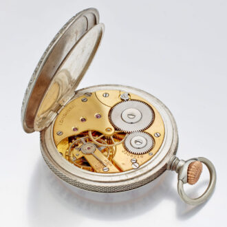 Swiss nickel open faced shooting award lever watch Circa 1910