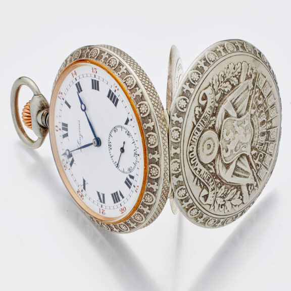 Swiss nickel open faced shooting award lever watch Circa 1910 Swiss nickel open faced shooting award lever watch Circa 1910