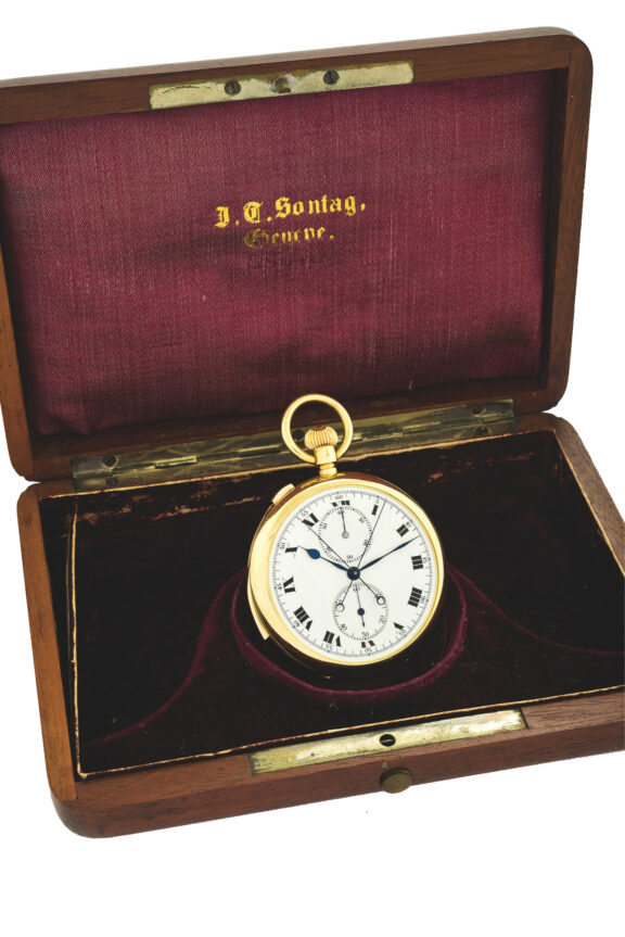 Swiss keyless pocket watch with split seconds chronograph and register Circa 1912