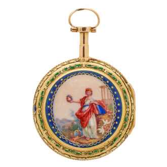 French gold pendant watch with enamel medallion Circa 1780