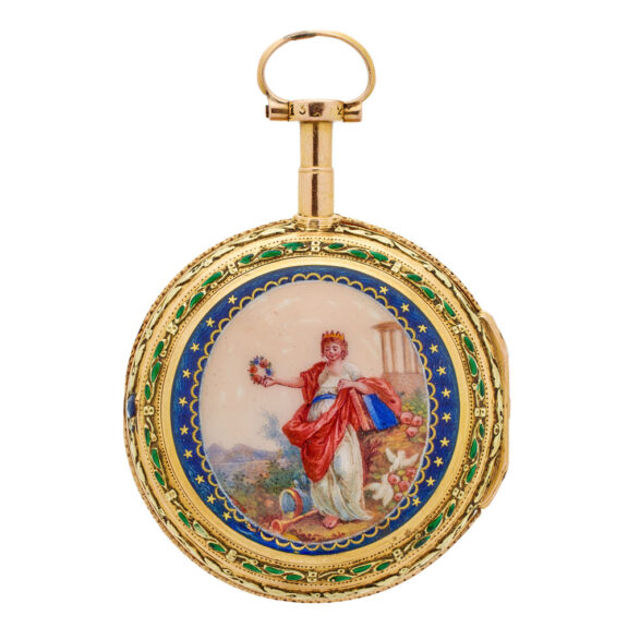 French gold pendant watch with enamel medallion Circa 1780 French gold pendant watch with enamel medallion Circa 1780