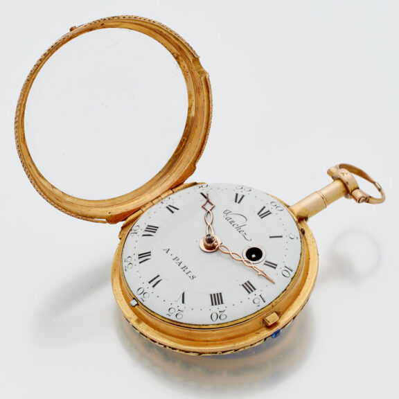 French gold pendant watch with enamel medallion Circa 1780 French gold pendant watch with enamel medallion Circa 1780