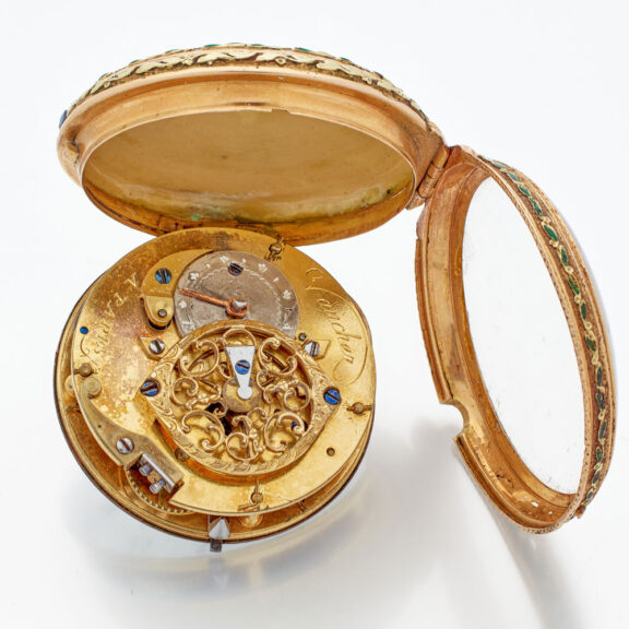 French gold pendant watch with enamel medallion Circa 1780 French gold pendant watch with enamel medallion Circa 1780