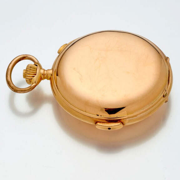 Swiss rose gold hunting cased complicated watch Circa 1890 Swiss rose gold hunting cased complicated watch Circa 1890