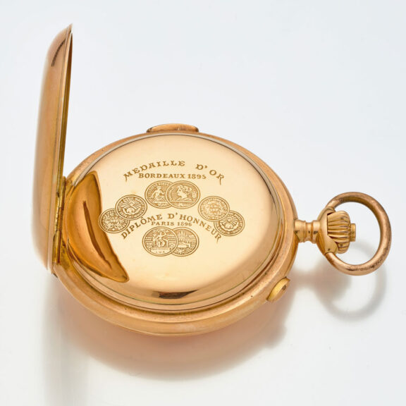Swiss rose gold hunting cased complicated watch Circa 1890 Swiss rose gold hunting cased complicated watch Circa 1890