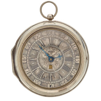 English silver watch with date and glazed balance cock Circa 1695