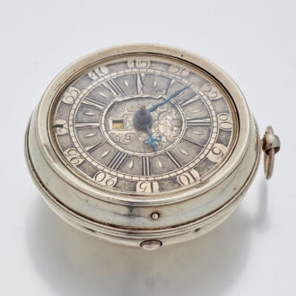 English silver watch with date and glazed balance cock Circa 1695