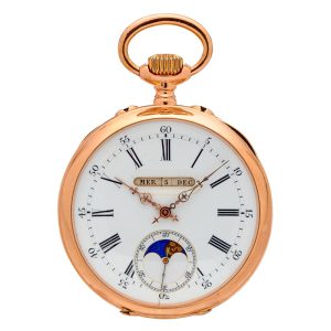 Swiss gold pocket watch with triple date calendar Circa 1905