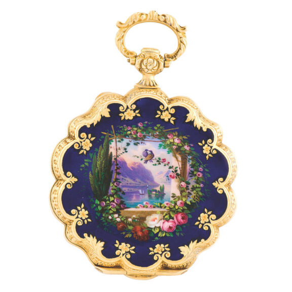 Fine 18 Carat gold and painted on enamel lady’s pendant watch Circa 1860