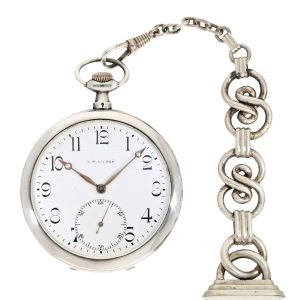 Swiss silver open faced watch with chatelaine Circa 1913