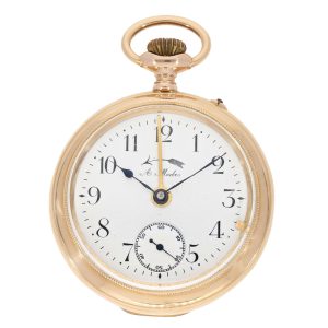 Swiss 14k gold travel pocket watch with alarm Circa 1920